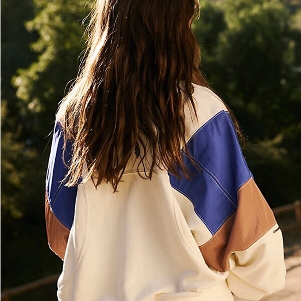 FP Movement by Free People Colorblock Bomber Jacket - Blue, Cream, Tan - Picture 3 of 7